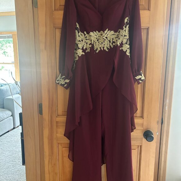 Formal Burgundy with Gold Jump/Pant Suit - Picture 3 of 3